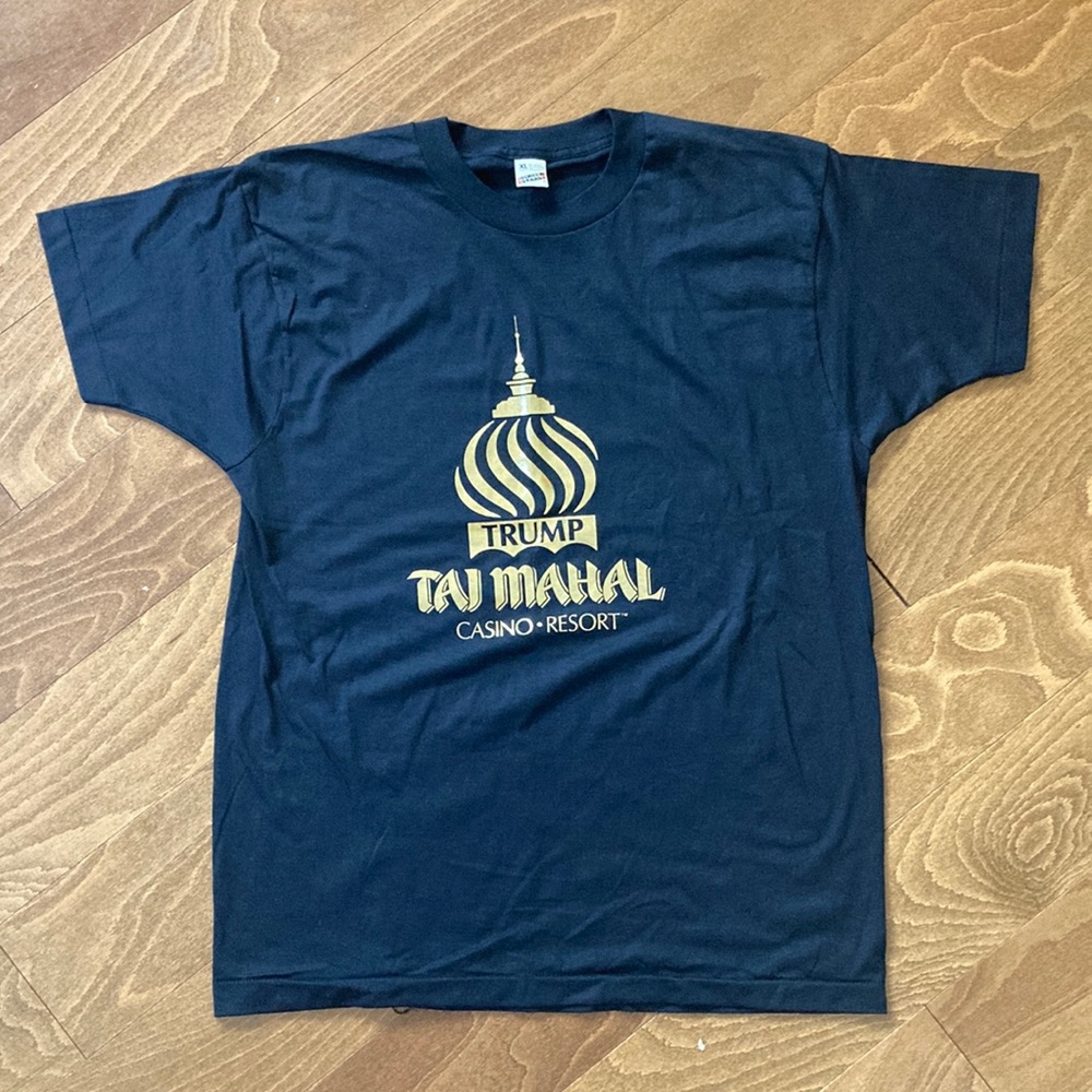 Vintage Trump Taj Mahal Casino Resort Shirt Black Gold Size XL
